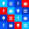 Set Information, Online translator, Microphone voice device and Briefcase icon. Vector