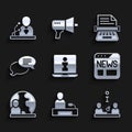 Set Information, Television report, Interview, News, World news, Speech bubble chat, Retro typewriter and Breaking icon