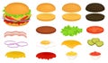 Set of ingredients for a Burger. Make up your Burger. Vector illustration of fast food. Junk food
