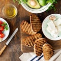 Bruschetta with feta cheese, tomatoes, avocado. Ingredients for Royalty Free Stock Photo