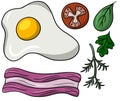 A set of ingredients for cooking scrambled eggs or omelet for breakfast in cartoon style