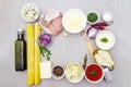 Set of ingredients for pizza, quiche, savory pies Royalty Free Stock Photo