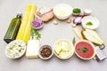 Set of ingredients for pizza, quiche, savory pies Royalty Free Stock Photo