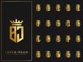 Set of initial B letter with crown elements logo template. luxury gold initial shield shape alphabet vector design stock Royalty Free Stock Photo