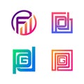 Set of initial FW, PD, PDG symbol for Business logo design template. Collection of Abstracts modern icons for organization