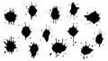 Set of Ink blots. Abstract stains with drops and splashes. Black paint splatter. Vector illustration isolated on a white Royalty Free Stock Photo