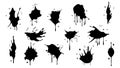 Set of Ink blots. Abstract stains with drops and splashes. Black paint splatter. Vector illustration isolated on a white Royalty Free Stock Photo