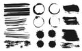 Ink brush strokes splashes drop circles vector set