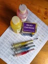 Set of Ink cartridges and dirty refill syringes Royalty Free Stock Photo