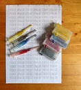 Set of Ink cartridges and dirty refill syringes Royalty Free Stock Photo