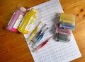 Set of Ink cartridges, refill paints and syringes Royalty Free Stock Photo