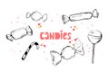Set of ink drawing candy. illustration in vintage engraved style. isolated on white background. vector hand drawing Royalty Free Stock Photo