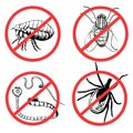 Set of ink drawn pests, worm, fly, flea, mite. Vector illustration.