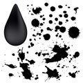 Set: Ink spots (splashing, black blob, spatter) Royalty Free Stock Photo