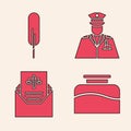 Set Inkwell, Feather pen, Police officer and Subpoena icon. Vector