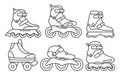 Set of Inline Roller Skates icons isolated on white background. Outline vector illustration