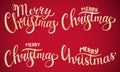 A set of inscriptions with the words Merry Christmas. Hand lettering. Illustration with gold letters for greeting cards and tags. Royalty Free Stock Photo