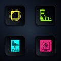 Set Insects in a frame, Processor with CPU, Crossword and Slippers socks. Black square button. Vector