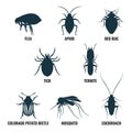 Set of insects icons. Ant and wasp, cockroach and mosquito vector illustration