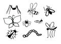 Set of insects. Insects set. Insect Collection of gnat, ant, fly, bee, mosquito, beetle, ladybug, spider . Insect isolated