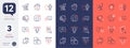 Set of Inspect, Ceiling lamp and Microphone line icons. For design. Vector