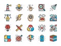 Set of Inspiration Flat Color Line Icons. Innovation, Battery, Puzzle and more. Royalty Free Stock Photo