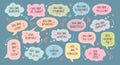 Set of inspirational speech bubbles with compliments, quotes about love for yourself and others. Cartoon icons, stickers Royalty Free Stock Photo