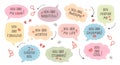 Set of inspirational speech bubbles with compliments, quotes about love for yourself and others. Cartoon icons, stickers Royalty Free Stock Photo