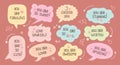 Set of inspirational speech bubbles with compliments, quotes about love for yourself and others. Cartoon icons, stickers Royalty Free Stock Photo