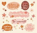 Set of inspirational speech bubbles for self love. Royalty Free Stock Photo