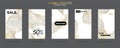 Set of Instagram stories template pack with luxury trendy marble texture, can use for sale banner, photo, mobile app, website,