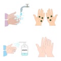 Set-instructions for washing hands.Clean your palms , hands with the virus, with foam, with antiseptic.Flat illustration.Vector Royalty Free Stock Photo