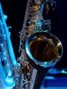 Set of instruments on the stage. Saxophones. Royalty Free Stock Photo