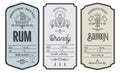 Set of intage bottle label design with ethnic elements in thin line style. Royalty Free Stock Photo