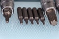Sets of interchangeable torx bits for screwdriver and mini screwdriver Royalty Free Stock Photo