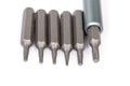 Set of interchangeable torx bits for mini screwdriver, close-up Royalty Free Stock Photo