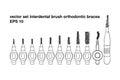 Set interdental brush orthodontic braces. Pipe-cleaner dental product personal oral hygiene at home in bathroom. Vector