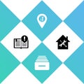 Set Interesting facts, Drawer with documents, Location service and House icon. Vector