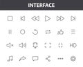 Set of 24 Interface web icons in line style. Contact us, phone, settings, communication, smartphone, technology. Vector Royalty Free Stock Photo