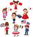 Set of international childrens holding flag