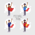 Set of the international fans of national football teams. Characters with flag. Flat line style design.