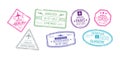 Set of International Travel Visa Rubber Stamps. Berlin, Chicago and Paris, Tokyo, Hong Kong and Netherlands or Glasgow