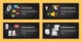 Internet banner set with marketing, communication, metrics and relationship icons