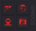 Set Internet piracy, Pistol or gun, Bandit and Thief mask icon. Vector