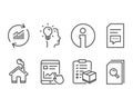 Internet report, Idea and Parcel checklist icons. Comments, Update data and Search files signs.