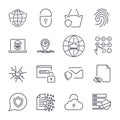 Set of 16 internet security icons. Concept of protected internet. Thin line and perfect vector for sites, apps, programs and other