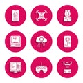 Set Internet of things, Remote control, aerial drone, Bot, Computer monitor screen, 3D printer, Robot doctor and Smart