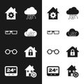 Set Internet of things, Smart glasses, home settings, Glasses, House under protection, and Thermostat icon. Vector