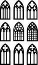 set of 9 intricate yet traceable gothic window silhouettes Royalty Free Stock Photo