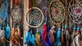 A set of intricately patterned dream catchers that are said to filter out nightmares and enhance pleasant dreams. Royalty Free Stock Photo